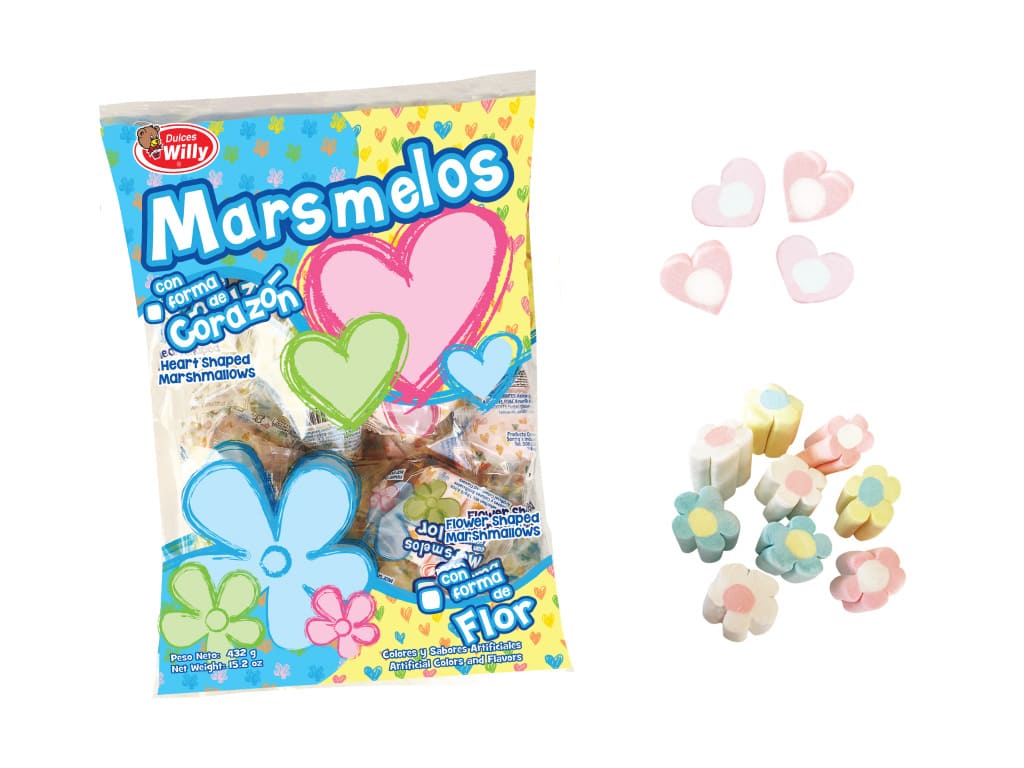 Marsmelo flor y corazon en tira