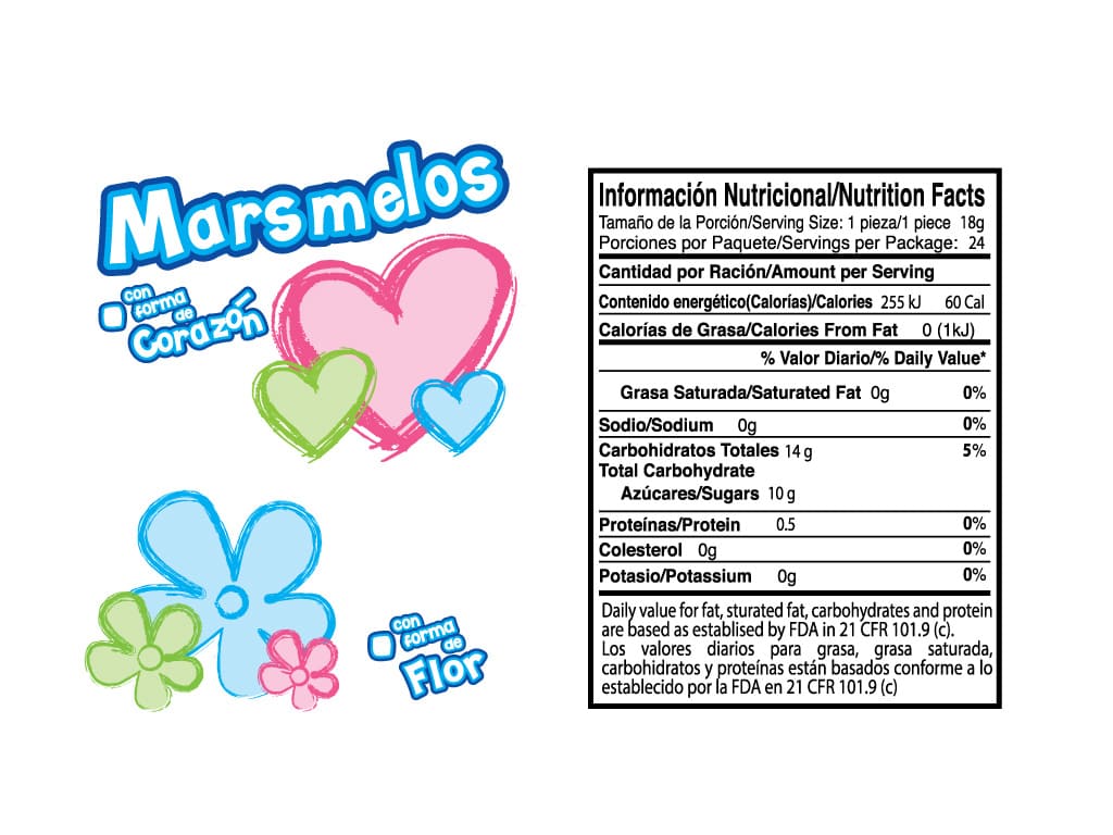 Marsmelo flor y corazon en tira