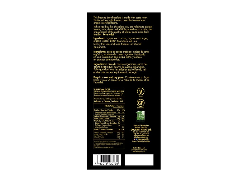 Chocolate orgánico extra oscuro 82%