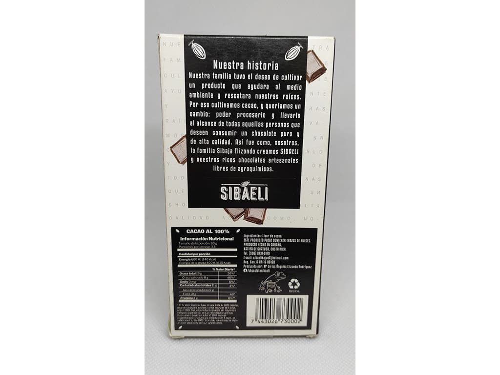 Tableta 100% cacao, libre de azúcar